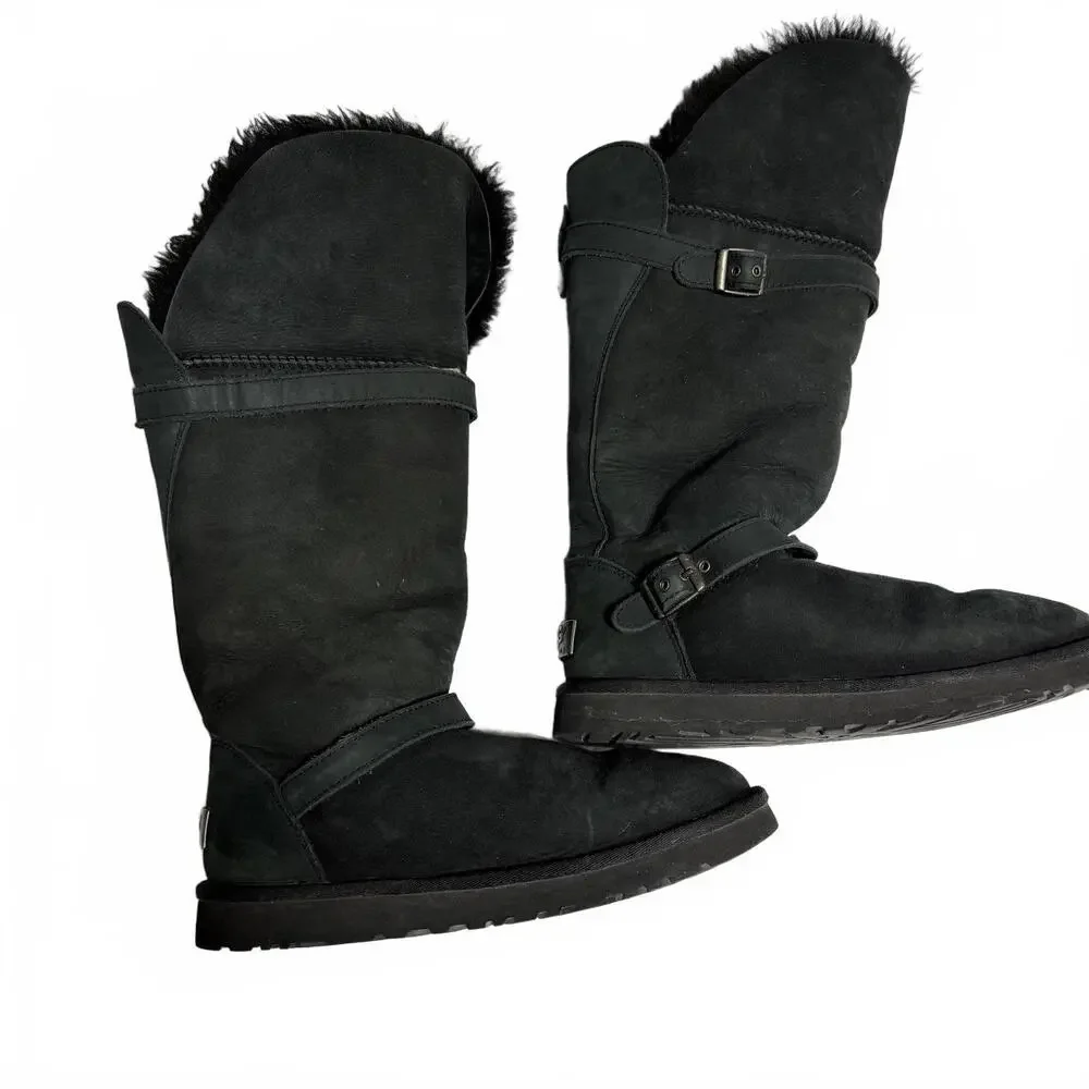 UGG Australia Ciera Tall Black Convertible‎ Suede Sheepskin Boot SZ 8. Cabincore